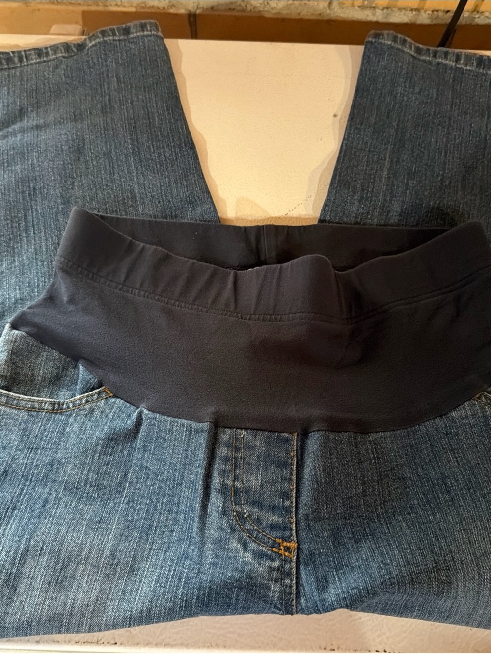 Maternity Blue Denim Jeans with Black Stretch Waistband size Medium